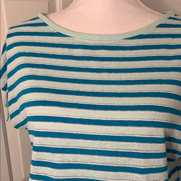 Talbots Striped Blue Women's Top Medium Top Sleeve Tie - Picture 3 of 8
